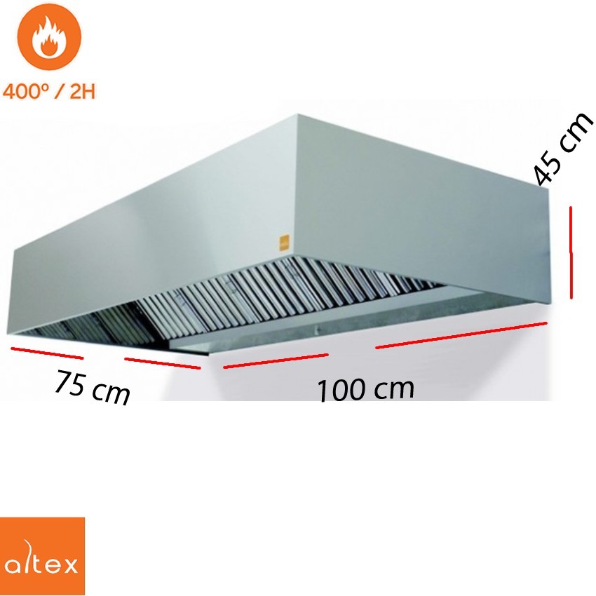 Campana inox ECO PLUS  400º 2H 9/9 3/4 de 100 x 75 cm.