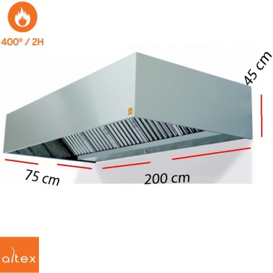 Campana inox ECO PLUS  400º 2H 9/9 3/4 de 200 x 75 cm.
