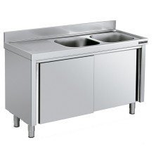 Fregadero inox 160 x 60 cm con puertas - 2 Cubetas