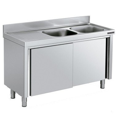 Fregadero inox 160 x 60 cm con puertas - 2 Cubetas