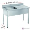 Fregadero inox  100 x 60 cm sin estante - 1 Cubeta esc Dcha