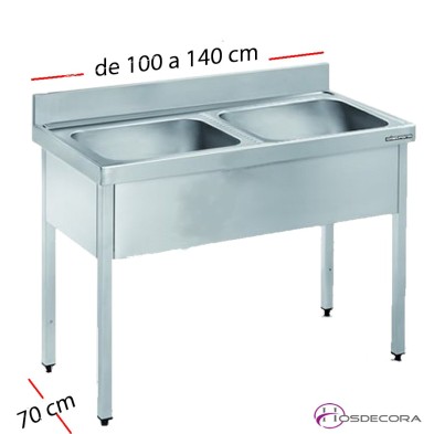 Fregadero inox  100 x 70 cm sin estante - 2 Cubeta 
