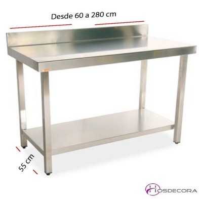 Mesa de trabajo inox con estante 55 cm- Largo de 60  a 280 cm.