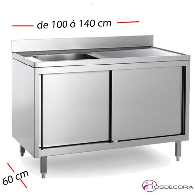 Fregadero con puertas de 70 cm y largo 100 a 140  - 1 Cubeta