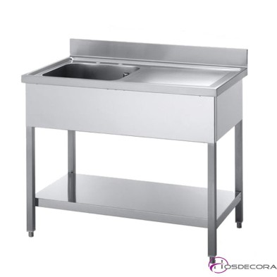 Fregadero industrial 120 x 55 cm Con estante - 1 Cubeta