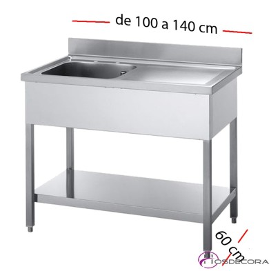 Fregadero inox  100 x 60 cm con estante - 1 Cubeta esc Dcha