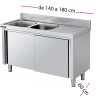 Fregadero inox  140 x 60 cm con puertas - 2 Cubetas esc Izda