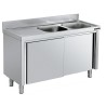 Fregadero inox  140 x 60 cm con puertas - 2 Cubetas esc Izda