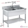 Fregadero inox  80 x 50 cm Con estante - 2 cubetas