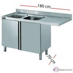 Fregadero inox para lavavajillas cerrado 180 x 60 cm -2 pozas