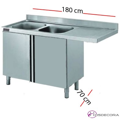 Fregadero inox para lavavajillas cerrado 180 x 60 cm -2 pozas