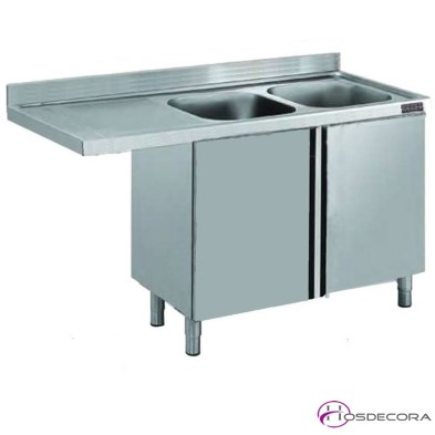 Fregadero inox para lavavajillas cerrado 180 x 60 cm -2 pozas