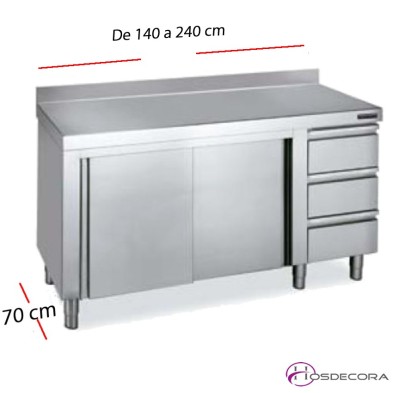 Mesa inox con cajones dcha y puertas 140 x 70 cm F0071121