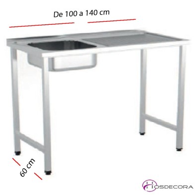 Fregadero de bar MONTADO fondo 60 cm- Largo de 100 a 140 cm.