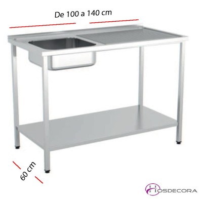 Fregadero con estante MONTADO fondo 60 cm- Largo de 100 a 140 cm.