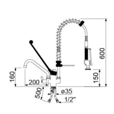 Grifo con poca altura con duha de dos aguas