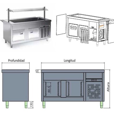 Mesas Sel-service Placa fría y reserva desde 160 a 230 cm.