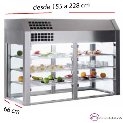 Vitrina refrigerada 3 niveles sin base desde 155 a 228 cm.