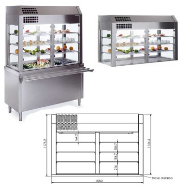 Vitrina refrigerada 3 niveles con BASE desde 155 a 228 cm.