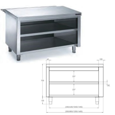 Mesa neutra Self-service con estante desde 50 a 160 cm