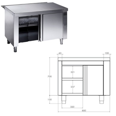 Mesa neutra Self-service con estante desde 50 a 160 cm