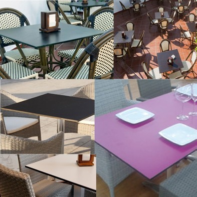 Mesa Bar Calpe columna en Rattan tablero cuadrado