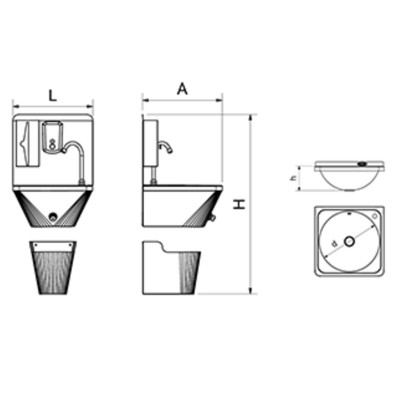 Lavamanos con peto alto agua fría y caliente mediante pulsador de rodilla. 06-061406