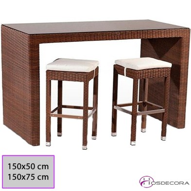 Mesa Alta con Cristal Rattan sintético 150x50 - FARGO