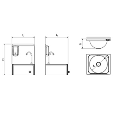 Lavamanos de pared con peto alto, dosificador de jabon.