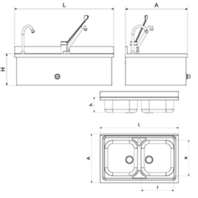 Lavamanos y fregadero con dos cubas en acero inoxidable