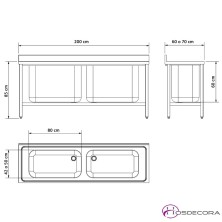 Fregadero 2 Cubas Gran Capacidad 200 x 70 cm 06-054036