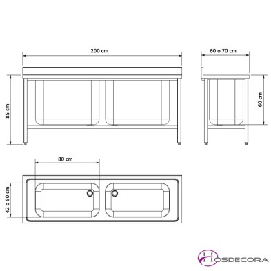 Fregadero 2 Cubas Gran Capacidad 200 x 70 cm 06-054036