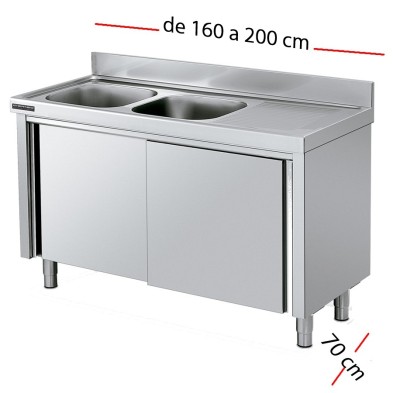 Fregadero inox 160 x 60 cm con puertas - 2 Cubetas
