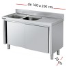 Fregadero inox 160 x 60 cm con puertas - 2 Cubetas