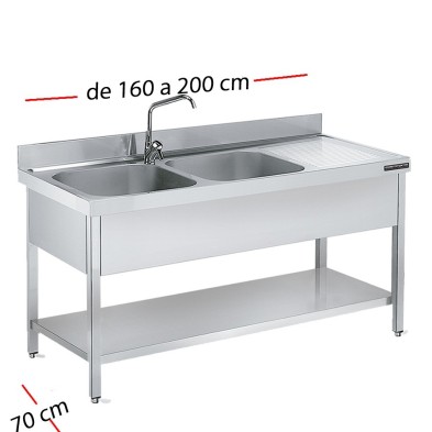 Fregadero industrial 140 x 70 cm con estante - 1 Cubeta y escurridor