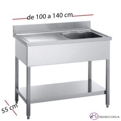 Fregadero industrial 120 x 55 cm Con estante - 1 Cubeta