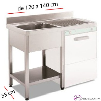 Fregadero inox  120 x 50 cm sin estante - 1 Cubeta esc Dcha
