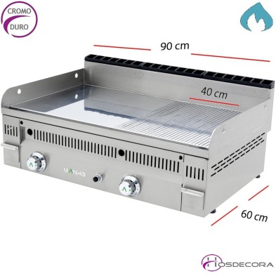 Plancha a Gas Cromo Duro 90x60 cm -20mm-PC-90-N