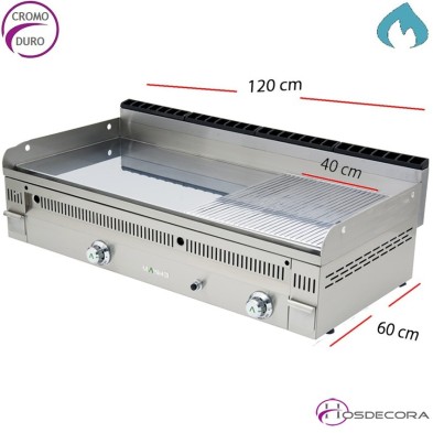 Plancha a Gas Cromo Duro 120x60 cm -20mm-PC-120-N