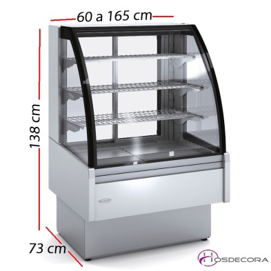 Vitrina expositora caliente curva Fondo 73 cm