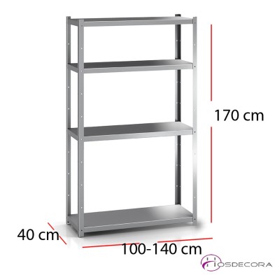 Estantería de acero inox 4 estantes alto 170 cm