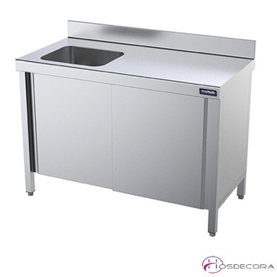 Mesa acero inox cubeta y puertas fondo 60