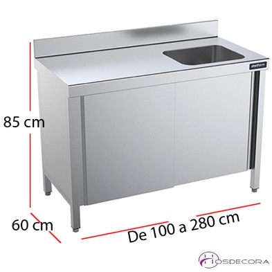Mesa acero inox cubeta y puertas fondo 60