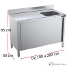 Mesa acero inox cubeta y puertas fondo 60