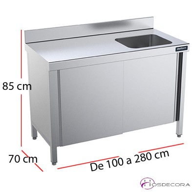 Mesa con cubeta y puertas correderas fondo 70