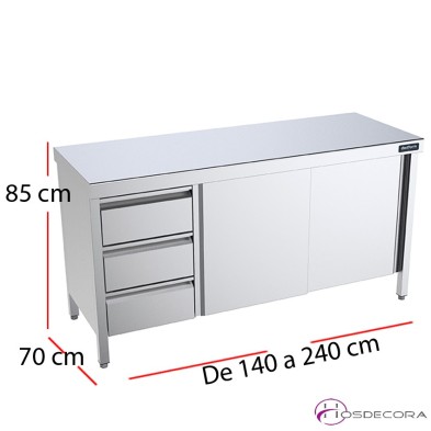 Mesa central cajones y puertas correderas f70