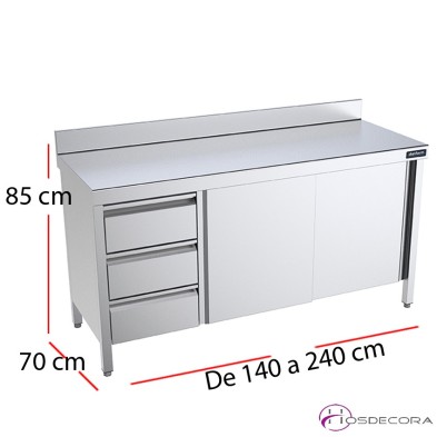 Mesa mural de cocina con puertas y cajones f70