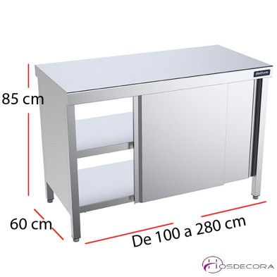 Mesa con puertas fondo 60 central pasante - Largo de 100 a 280 cm