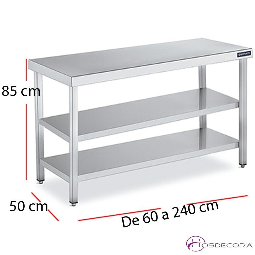 Mesa cocina dos estantes fondo 50  - largo de 60 a 240 cm