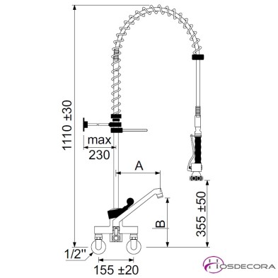 Grifo mural de ducha caño y manilla corta 34-548937+